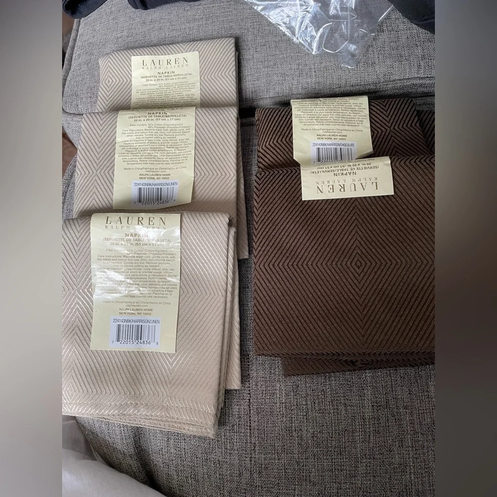 Lauren Ralph Lauren Set of 6 Harrison Herringbone print Square cloth Napkins NEW